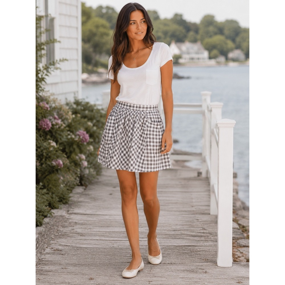Marc by Marc Jacobs Grey Gingham Pleated Mini Skirt Size 4 Cotton Blend Pocketed